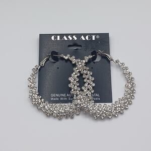 Class Act Silver Austrian Crystal Oblique Hoop Earrings